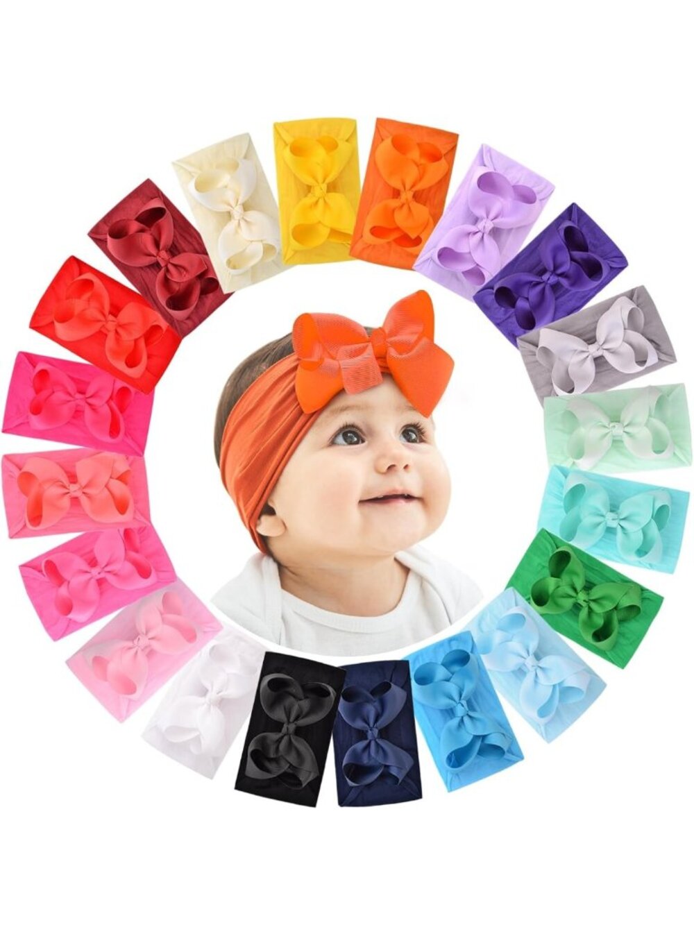 20pcs Baby Hair Bows & Headbands Set - Soft Nylon for Newborns, Infants